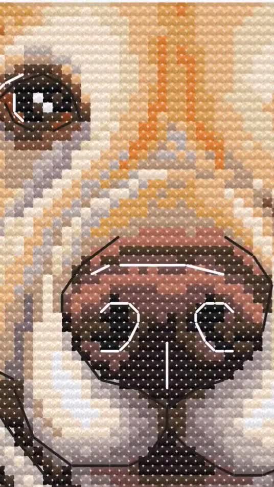 ゴールデンレトリバーのクロスステッチ図案、犬の肖像画刺繍デザイン