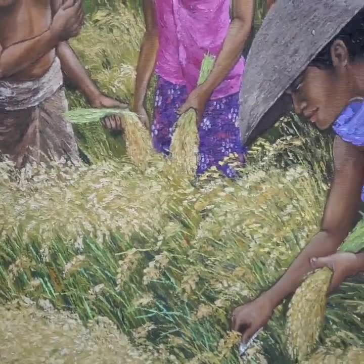 バリ島  絵画［農作業］ バリ島の田んぼを描いた収穫の絵画、室内装飾 - Etsy 日本