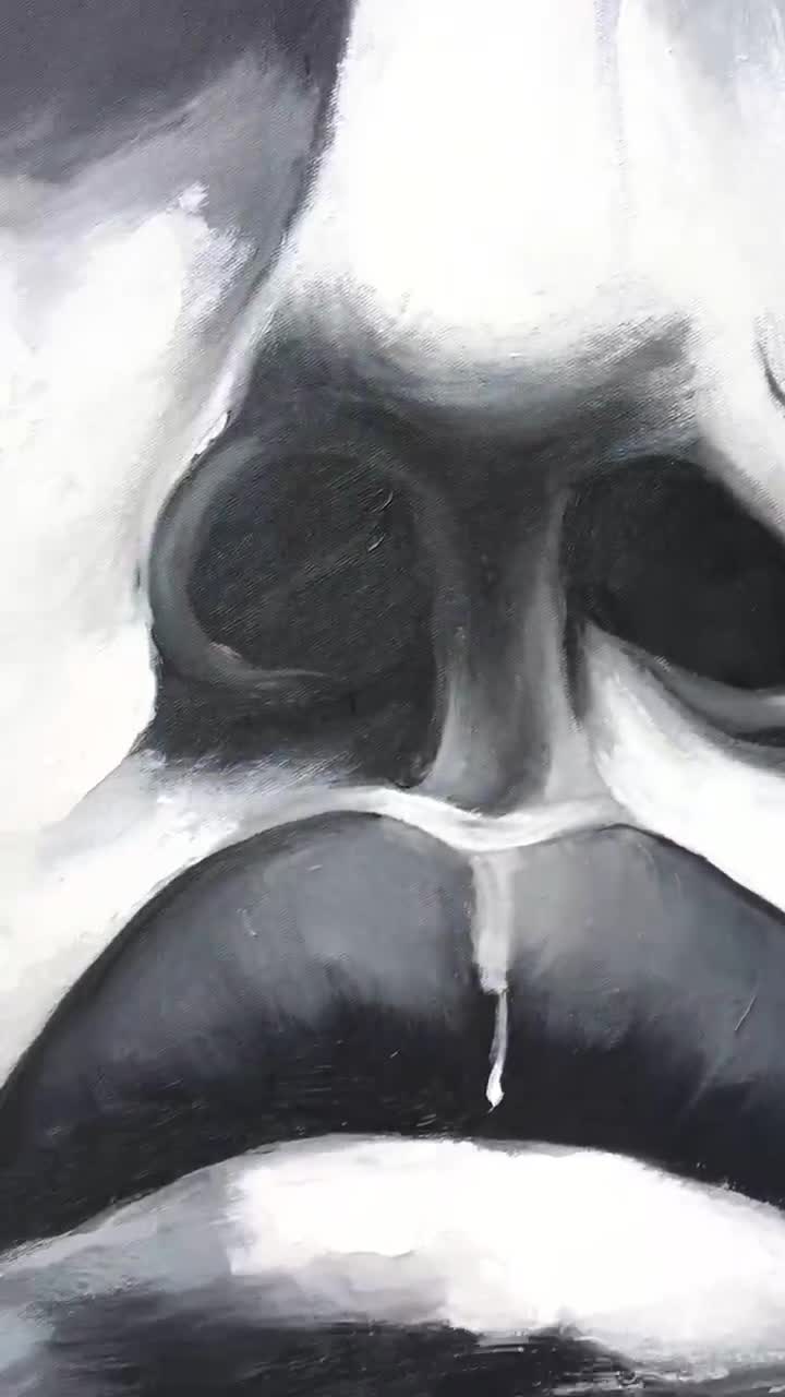 抽象的な白黒の顔の油絵、黒のアート女性の顔のアートワーク顔のない