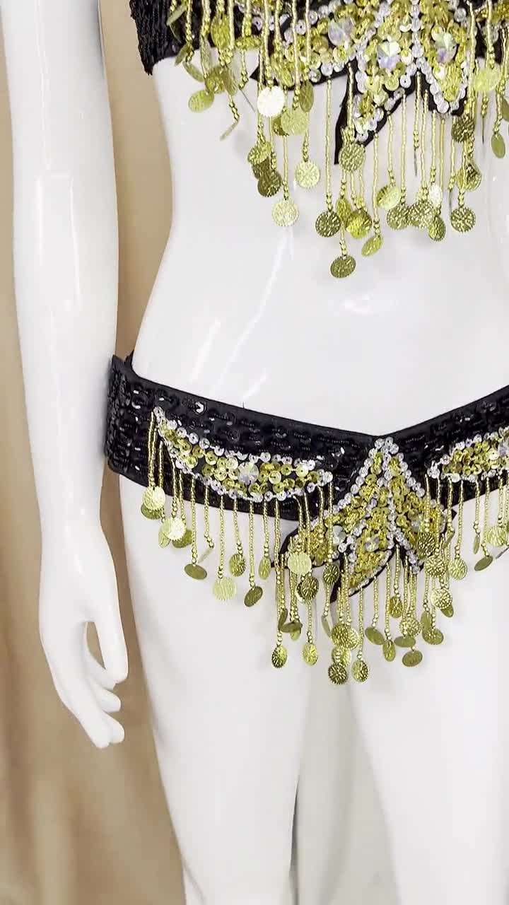 Samba Belly Dancing Hand Beaded Costume Black & Gold Color Bra