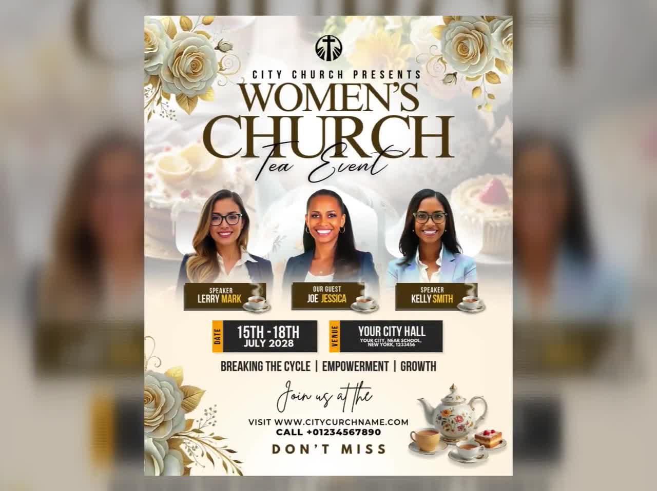 Editable Women’s Church Tea Party Flyer Canva Template, Elegant Church  Event Invitation, Christian Fellowship Flyer, Digital Tea Event, image size:1280x958