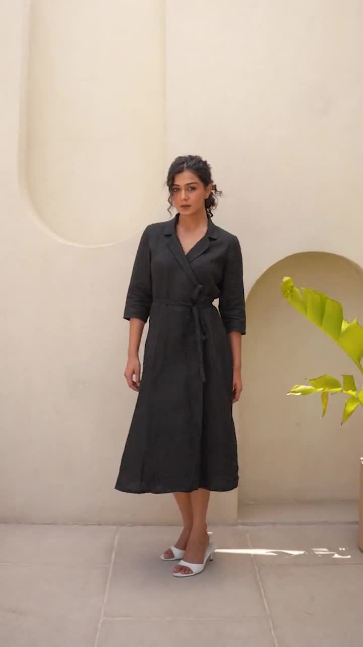 black shirt wrap dress Black Wrap Shirt Dress