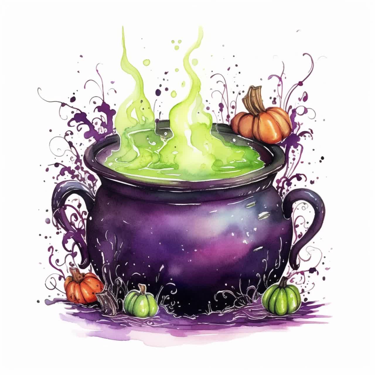 Watercolor Witch Cauldron Clipart: 20 Spooky Halloween PNG Images (Digital  Download), image size:1280x1280