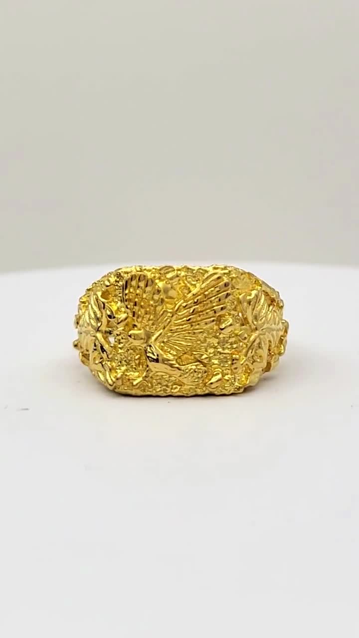 Buy Solid 24K Yellow Gold Eagle Nugget Ring, Large Mens Gold