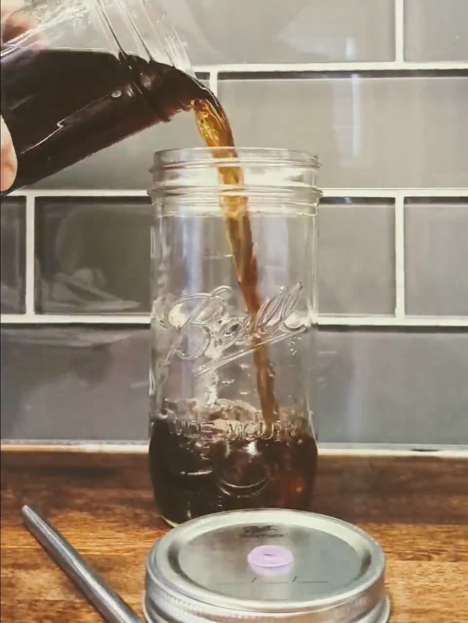 24 oz Mason Drinking Jar & Stainless Steel Straw | To Go 24 oz Wide Mouth  Mason Drinking Glass | Ball Jar | Stainless Steel Straw