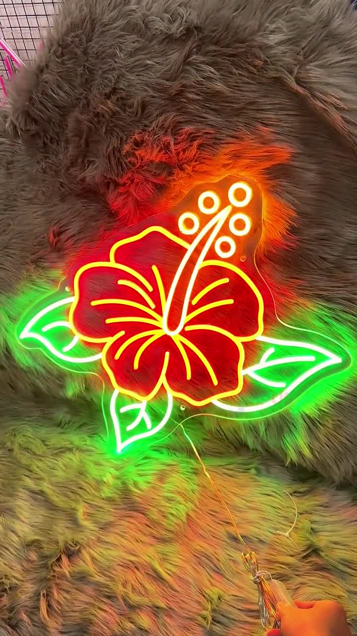 Hibiscus Neon Sign - Tropical Flower LED Wall Light for Beach Bar