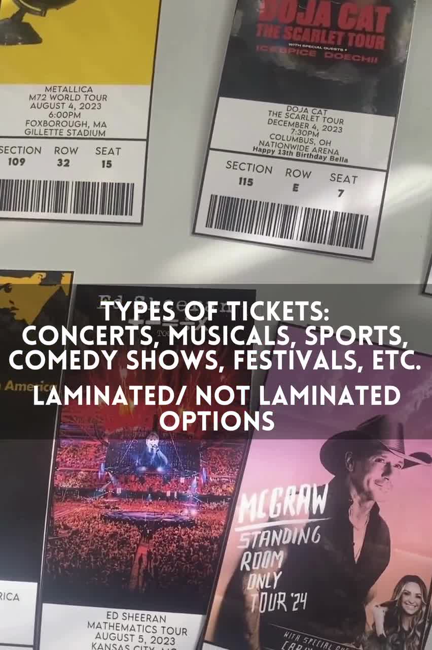 Custom Laminated Concert Ticket Gift Souvenir, Personalized Event Keepsake video poster