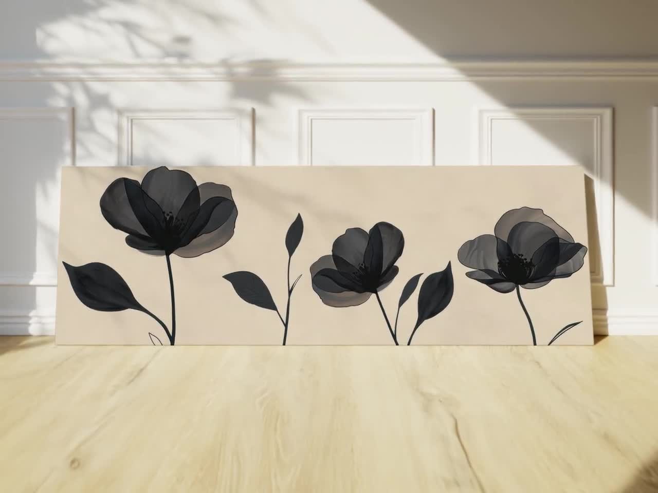 黒い花の額入りキャンバスアート：横長の花の風景画 - Etsy 日本