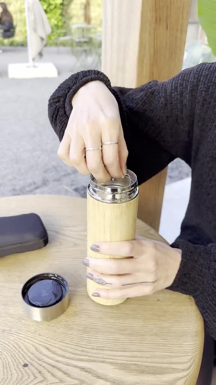 Vaso de bambú – 17oz – con infusor de té y colador – Botella de café – Taza  de té de viaje aislada para llevar – Termo de té y regalo de té + té de