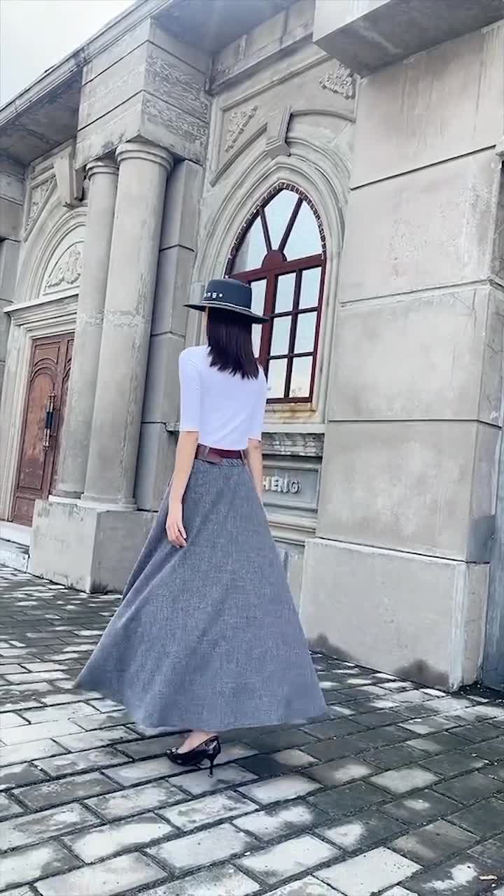 Casual Long Cotton Linen Maxi Skirt for Women, High Waist