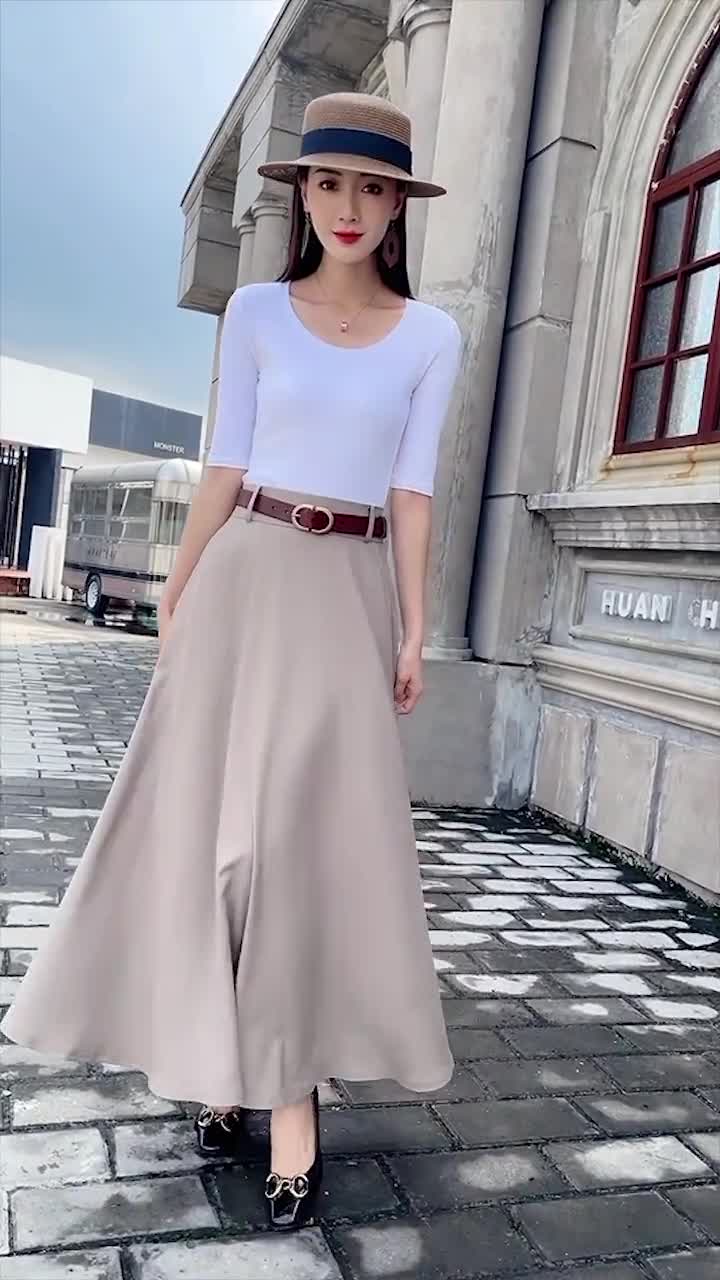 Long Skirt for Women, A Line Swing Skirt With Pockets, High