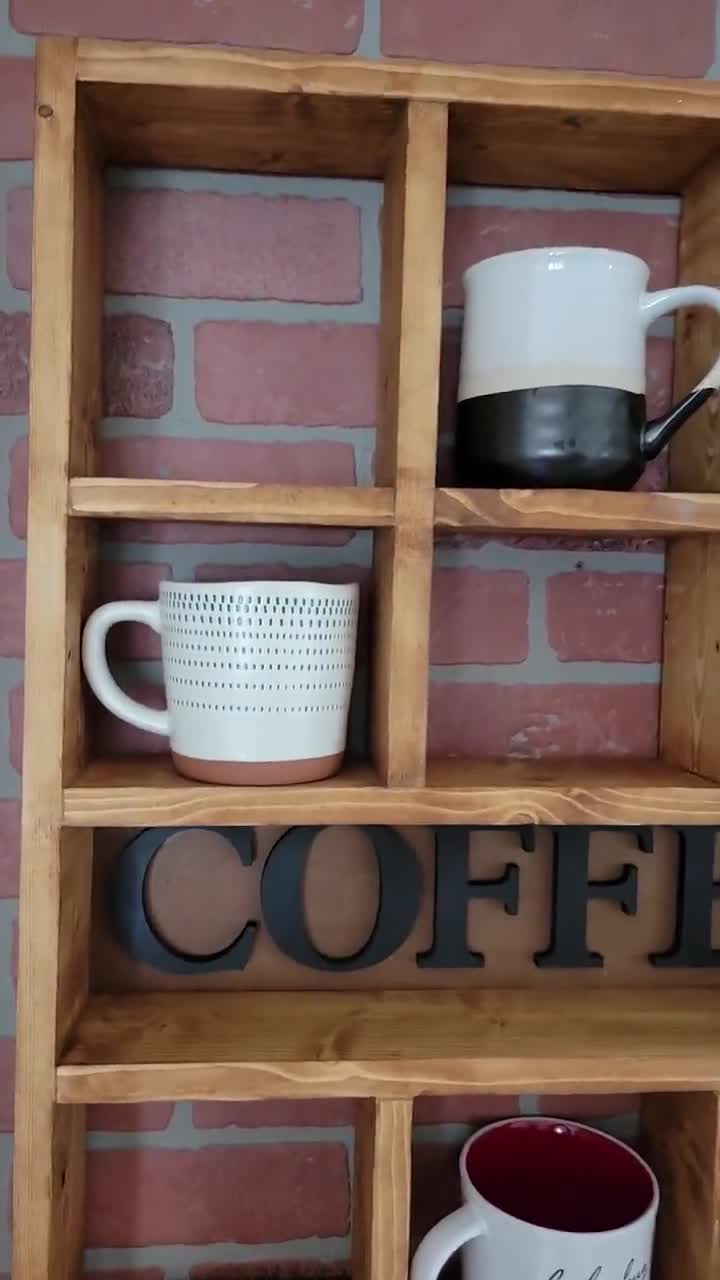 Wall Mounted Coffee/Tea/Mate Mugs Rack. Coffee Cup Holder. Tea Rack.  Storage for coffe mugs. Cubby Hole Rack. Mugs/Cups display. Mate storag