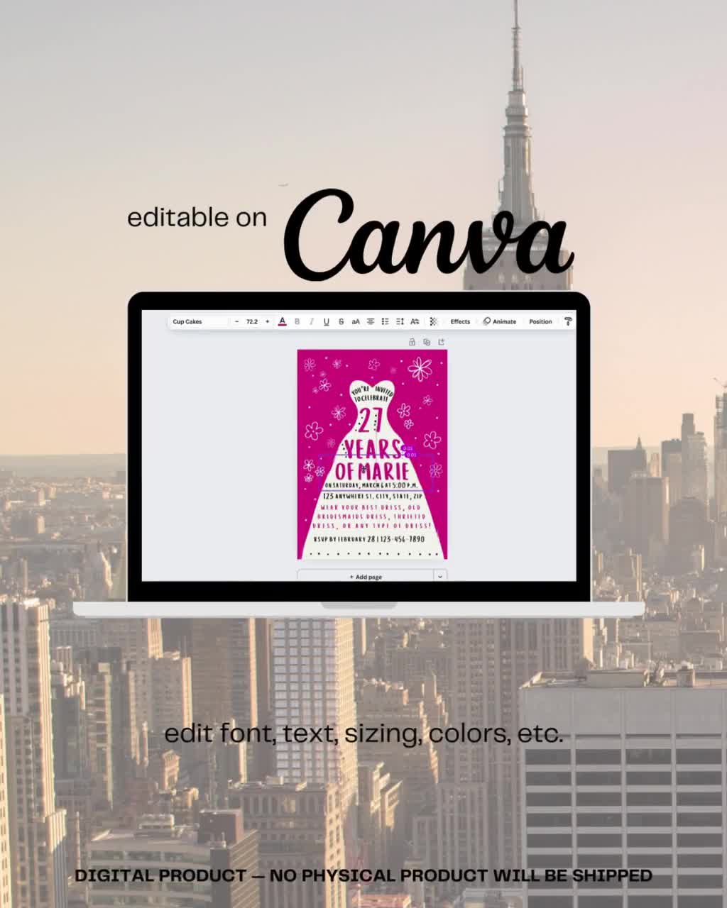 27 Dresses Birthday Party Invitation: Trendy Canva Template (5x7" Digital  Download