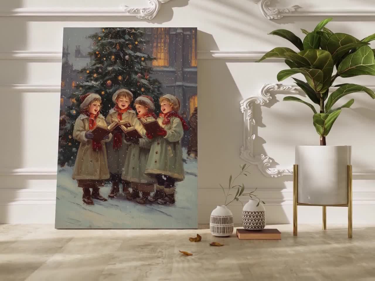 ビクトリア朝のクリスマスキャロルを歌う冬の壁画 - Etsy 日本