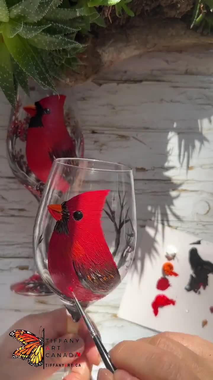 Hand Painted Wine Glass Cardinal Wine Glass Bird Wine Glass -  Canada