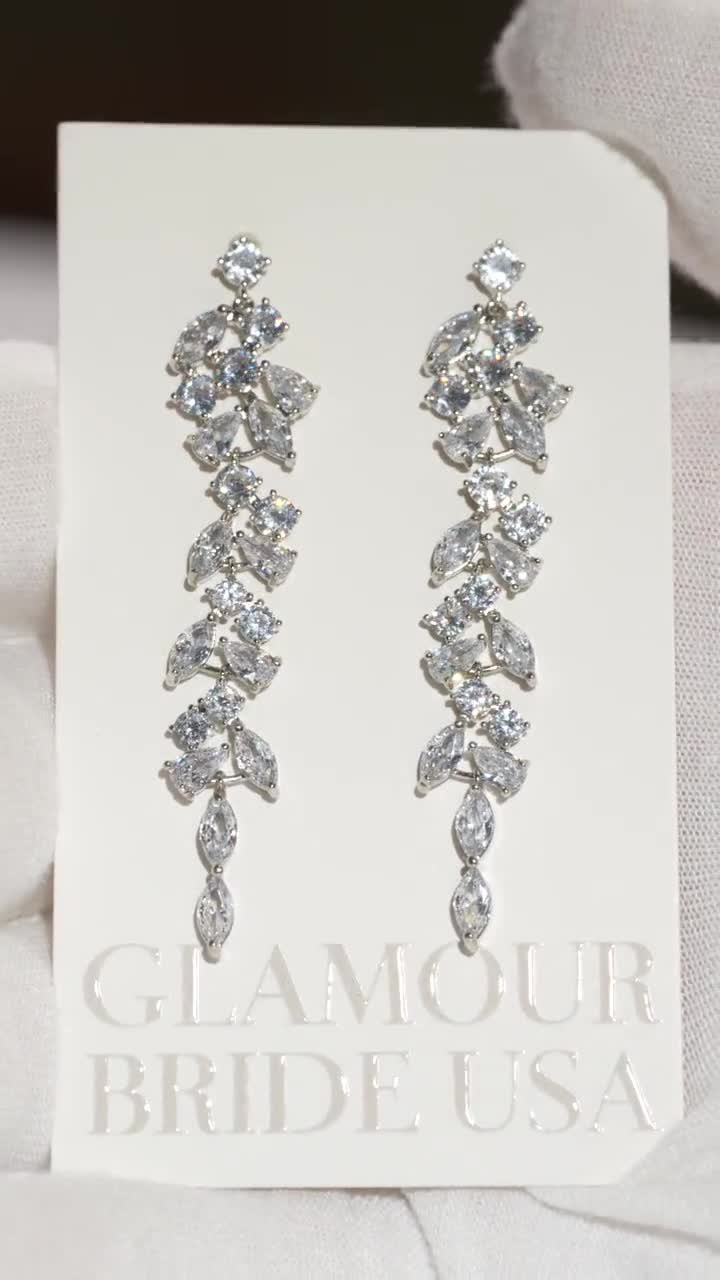 Set Di Gioielli Da Sposa Argento A V – Collana E Orecchini Pendenti In Cristallo – Ideale Per Matrimonio, Ballo Di Fine Anno E Occasioni Speciali