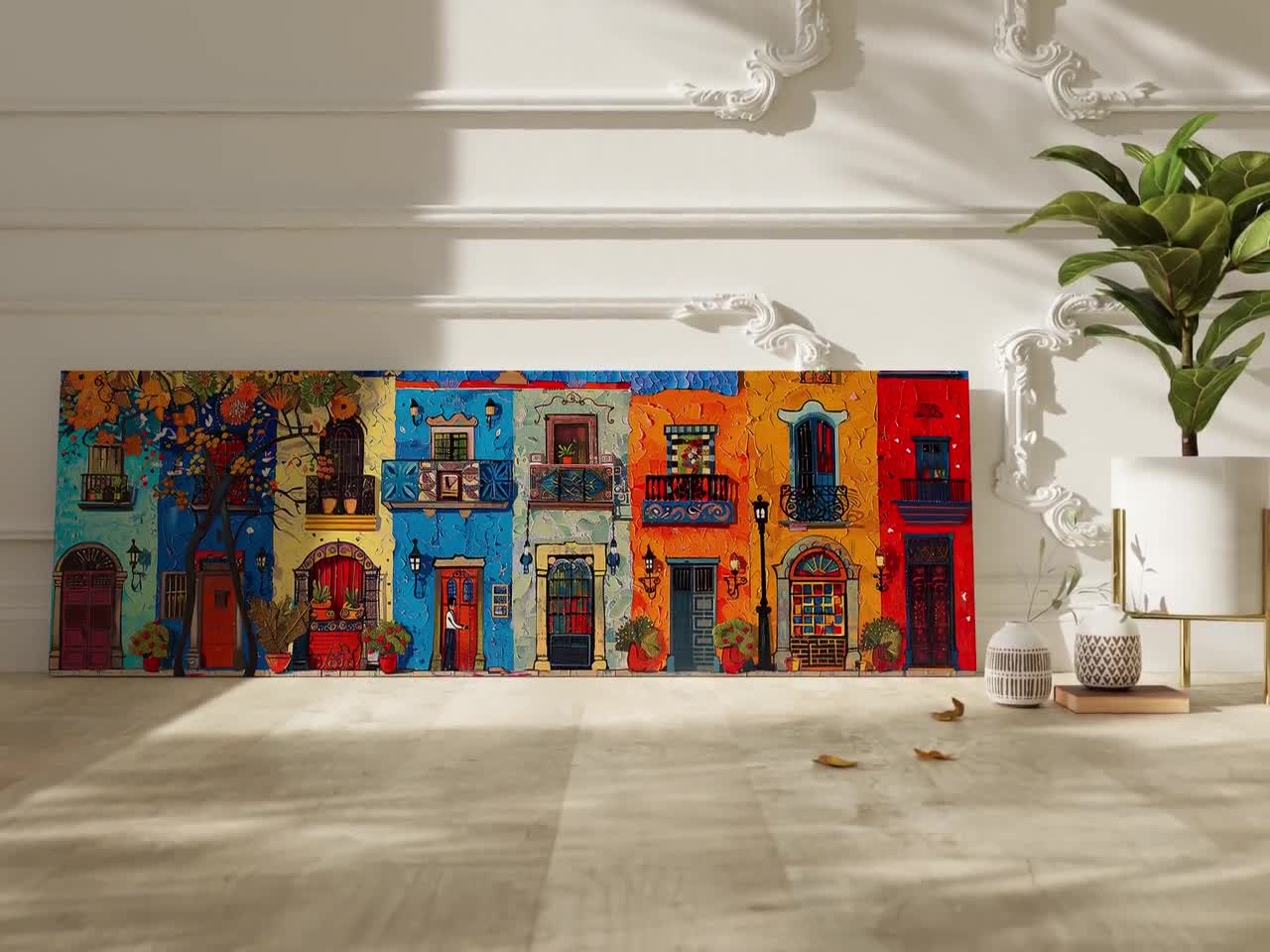 パノラマのメキシコのヴィラの抽象アートスタイル、すぐに掛けられる