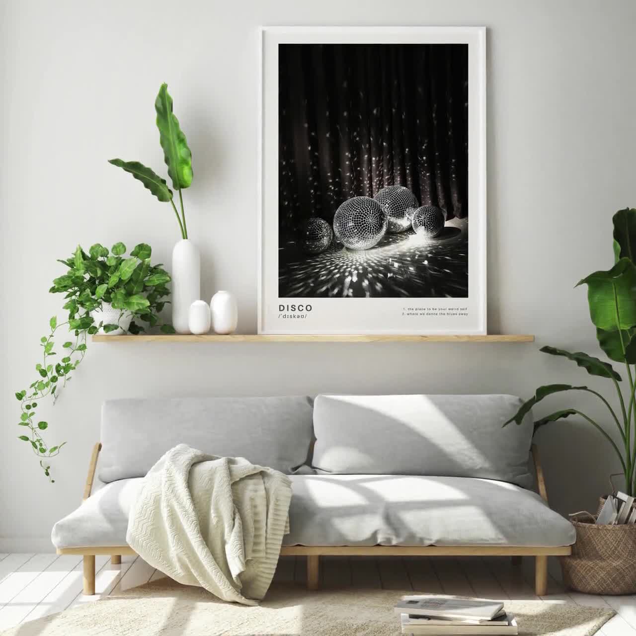 Dark Disco Ball Print Vintage Disco Poster 70s Decor Trendy Disco Wall Art Disco Definition Print Black White Art Instant Digital Download video poster