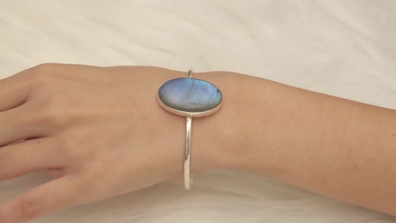 ラブラドライト バングル ブレスレット、925 スターリング