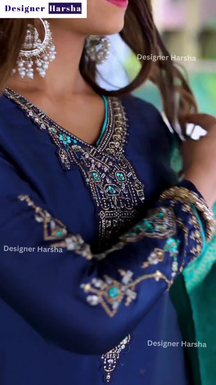 Georgette Dupatta Con Ricamo Per Abito Salwar Kameez Indiano: Outfit Da Festa Anarkali Con Pietre, Taglia Personalizzata (Scelta 2, Semi Cucito)