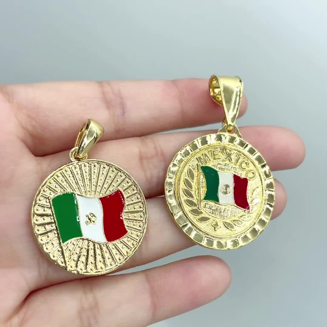 18k Gold Filled Texturized Mexico Flag Colored Medal Pendant Charms, Only  Flag or Flag with Name, Wholesale Jewelry Making Supplies