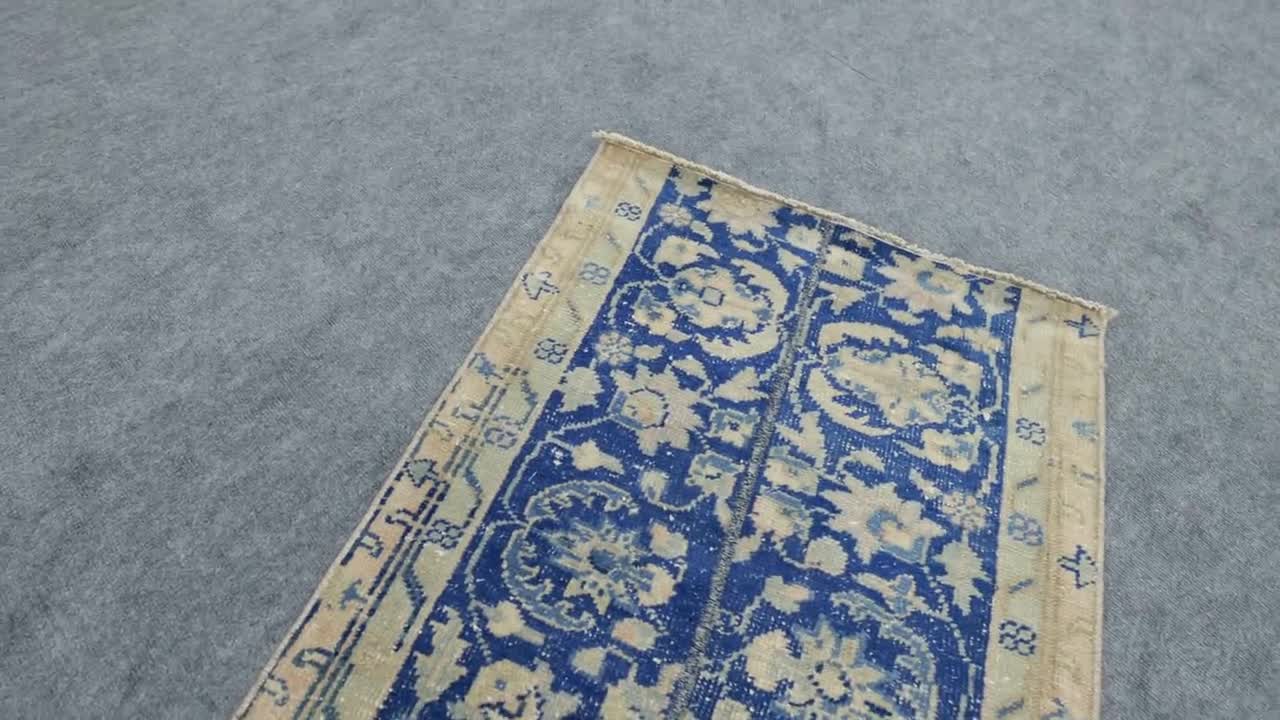 ベージュ／57×219ブルー　パッチワーク　ランナー　トルコヴィンテージラグ ベージュ／57×219ブルー パッチワーク ランナー トルコヴィンテージラグ