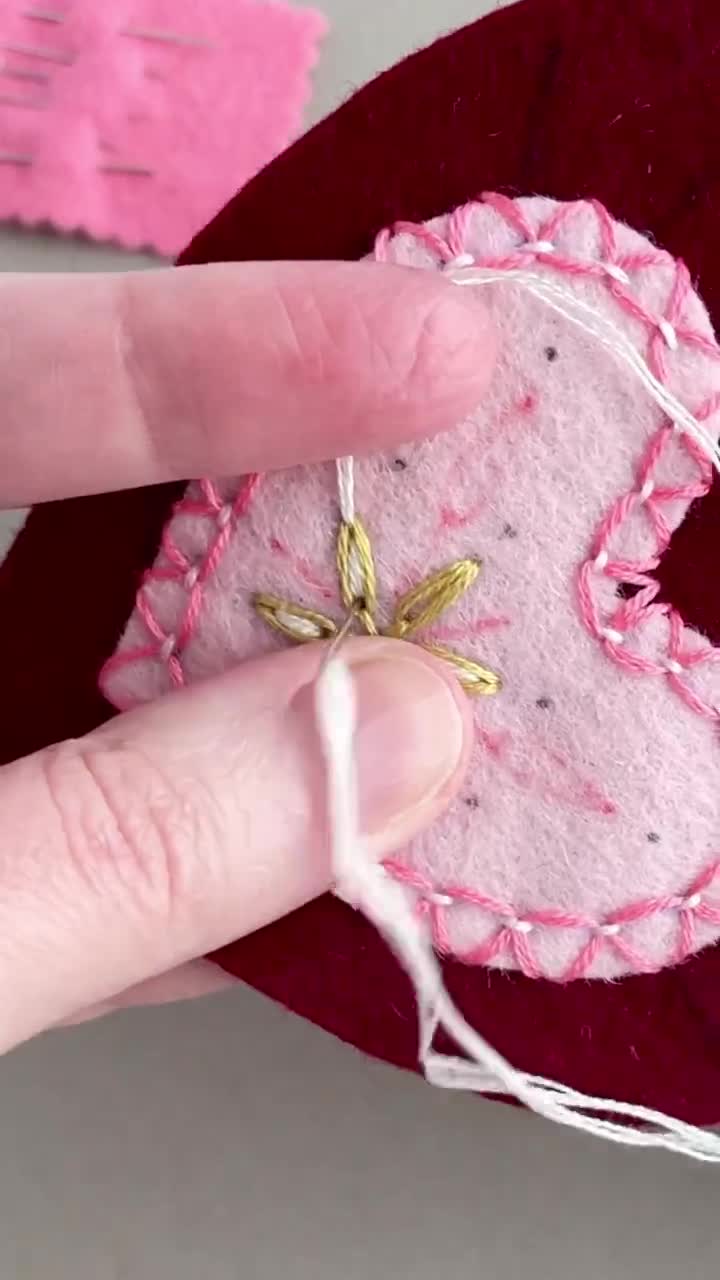 Folk felt hearts embroidery pattern, Four DIY hanging ornaments (PDF download) video poster