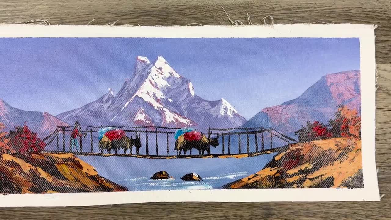 Himalayan Suspension Bridge – Acrylic Canvas Painting of Yaks