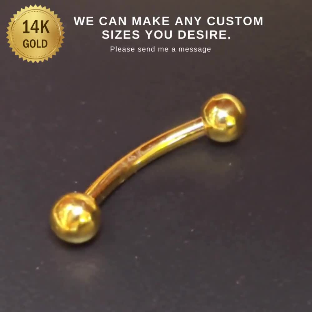 14K Real Gold Curved Barbell, Lip Rings, Eyebrow Piercing, Rook