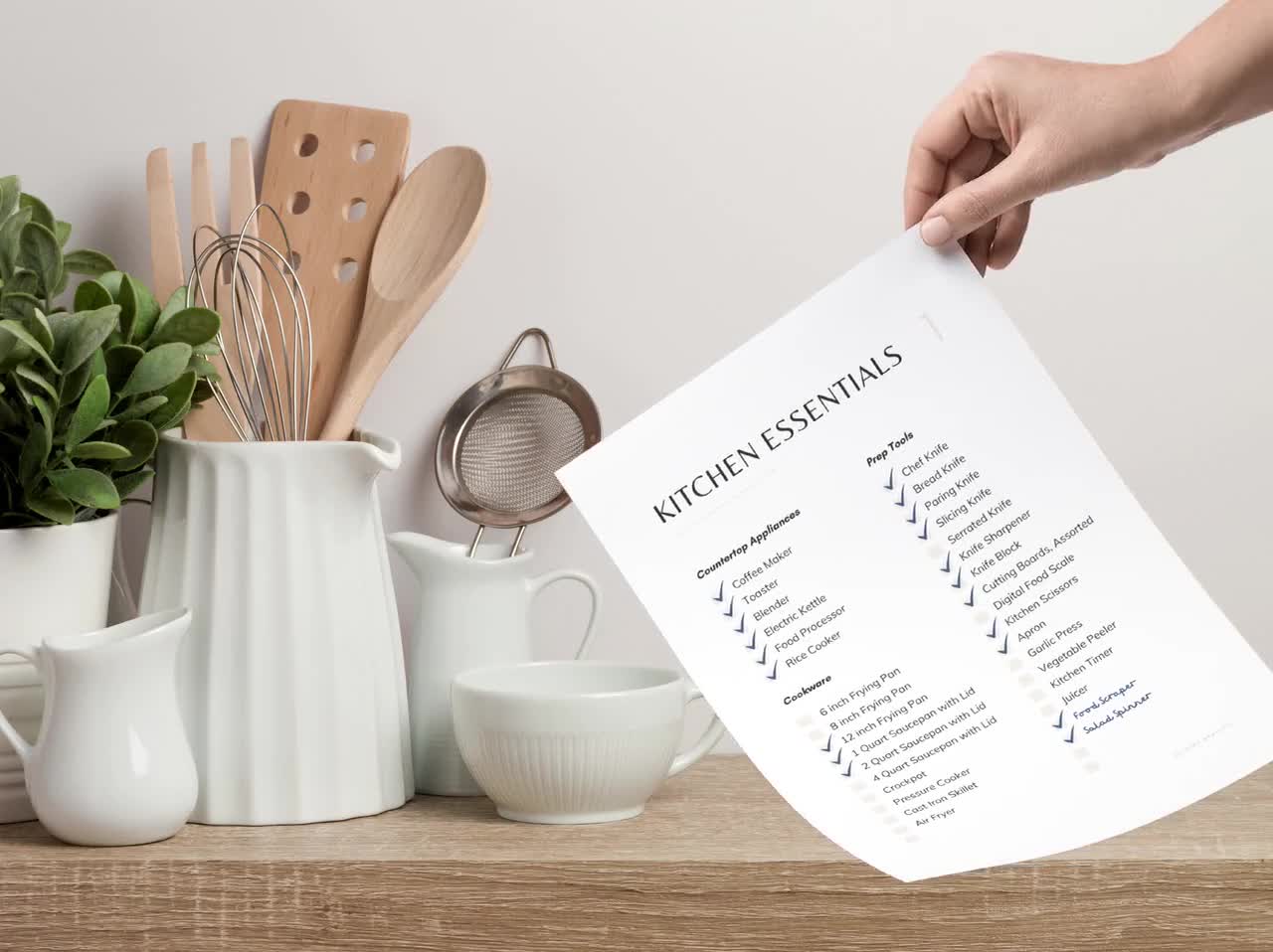 Get our free printable kitchen essentials checklist which also includes list  for food sta…