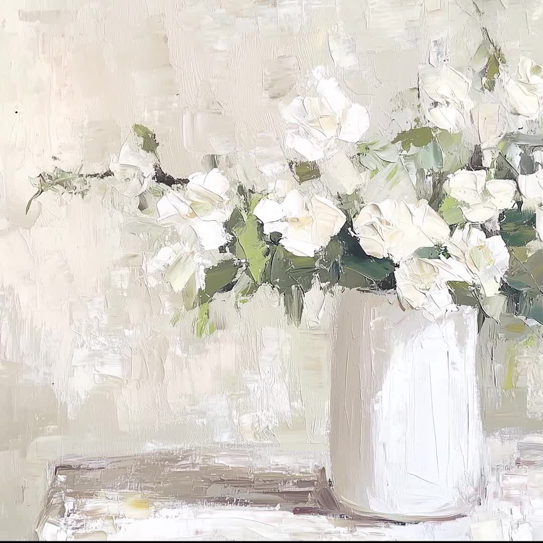 ハン・ビー 風水画 油絵 絵画 白い花 新品未使用 45×45㎝ ハン・ビー