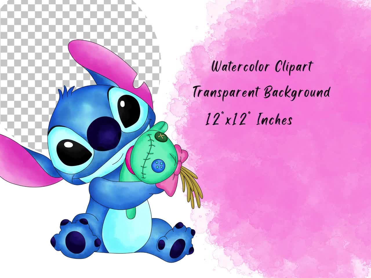 スティッチ水彩クリップアートセット、漫画PNG（デジタルダウンロード