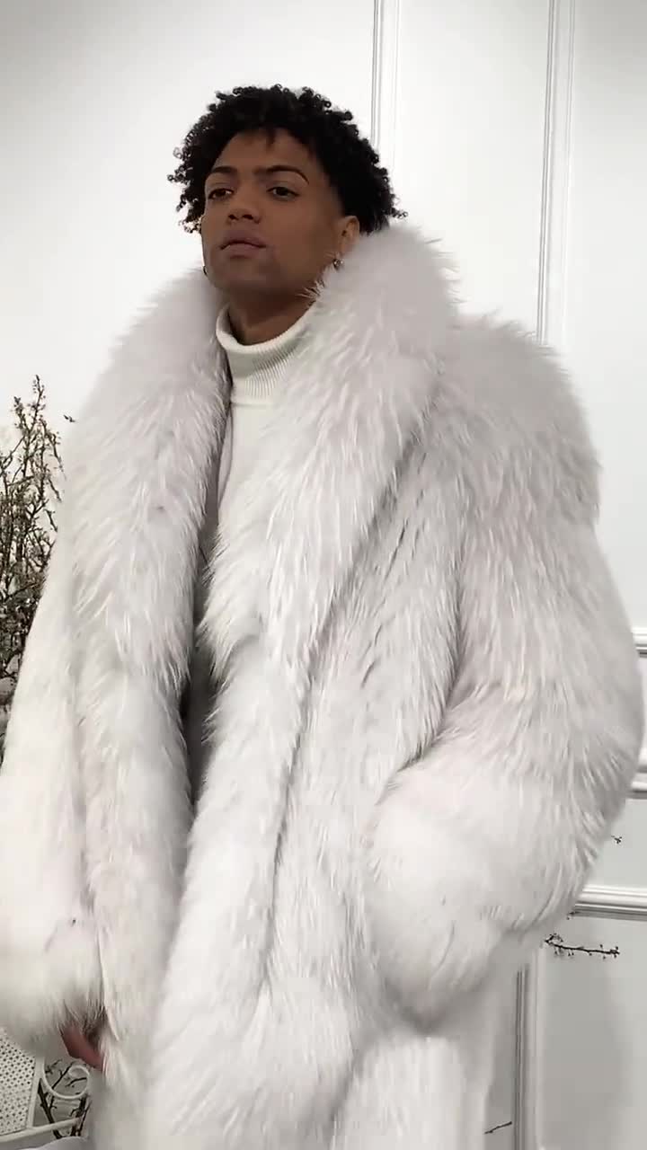 Men's White Finn Raccoon Fur Coat Made of 100% Real Fur - Etsy UK