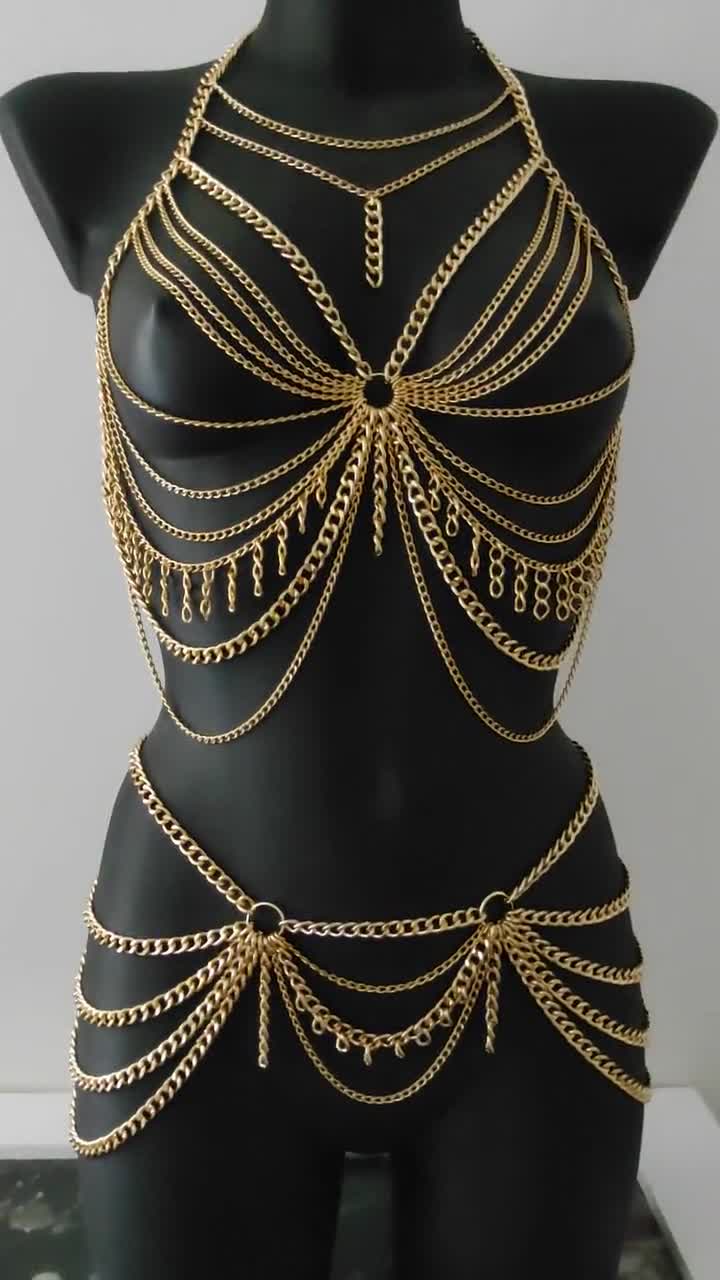 Festival Body Jewelry I Chain Bralette Dancer Belly Chaini Party Dress Bra  Chain Rave Outfit Sexy Jewelry FS-12 