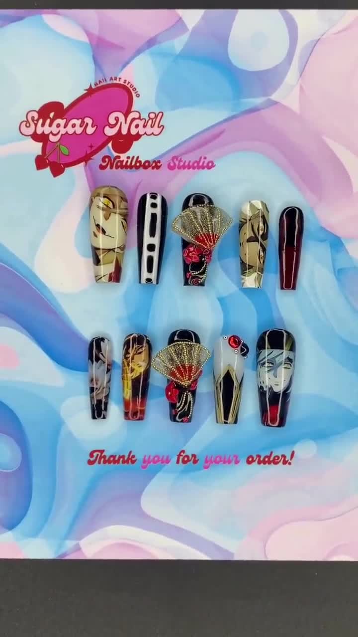 Dou.ma Devil Upper Moon 2 Press on Nails, 3D Pattern Nail Art