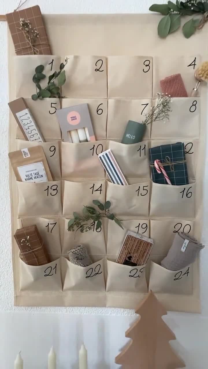 Calendario De Adviento De Tela 2024 - 58x128cm Con 24 Bolsillos Para Rellenar | Decoración Navideña De Pared, DIY Para Niños Y Adultos