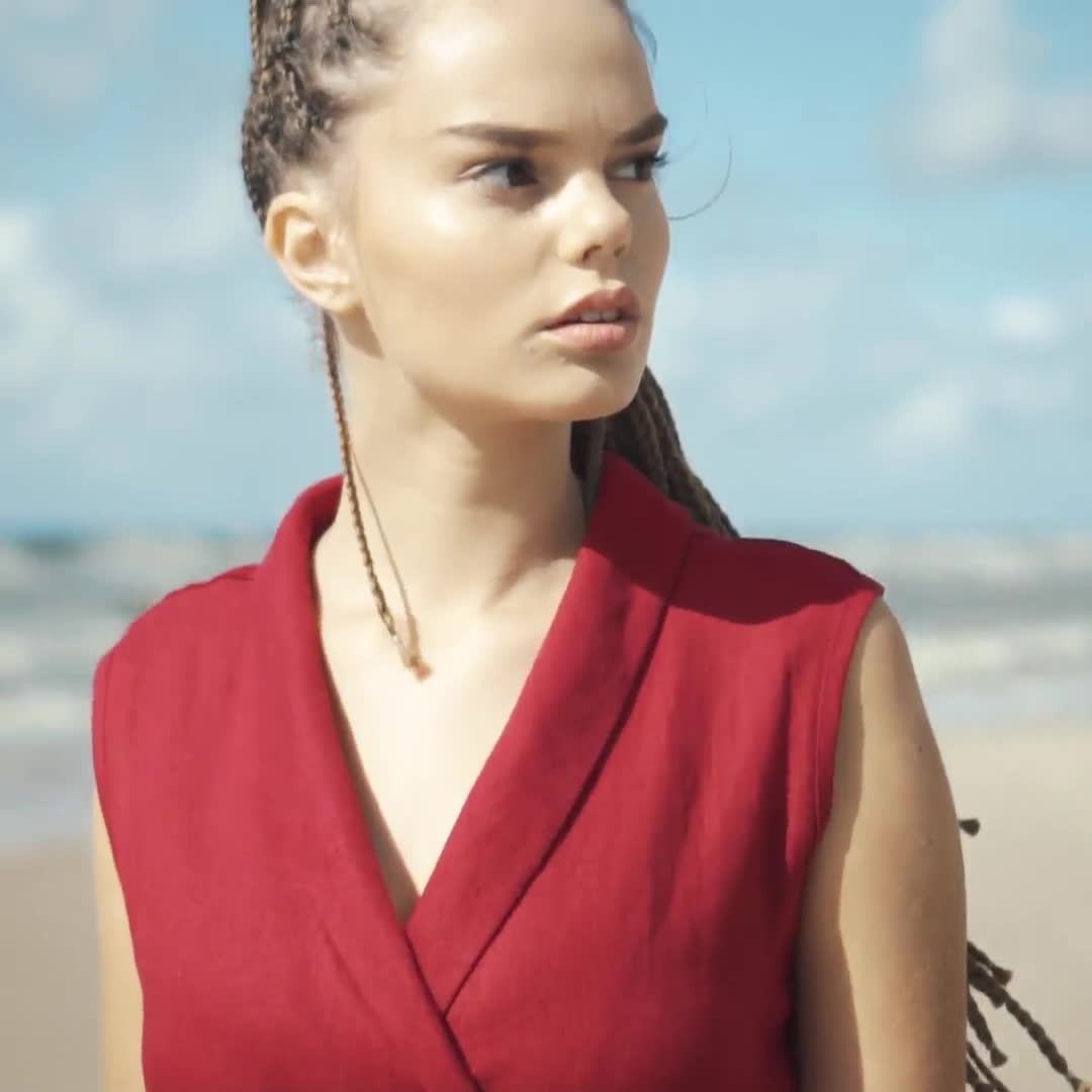 Linen Dress SERENA, Linen Dress, Red Linen Wrap Dress