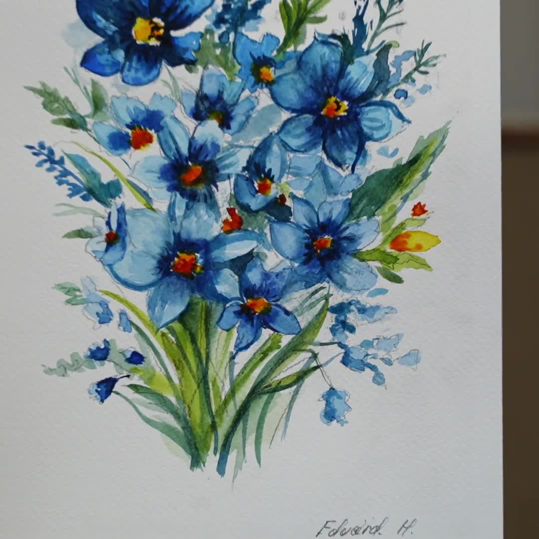 独占手描き水彩画 - 署名入りオリジナルA4絵画、ユニークな花の壁装飾