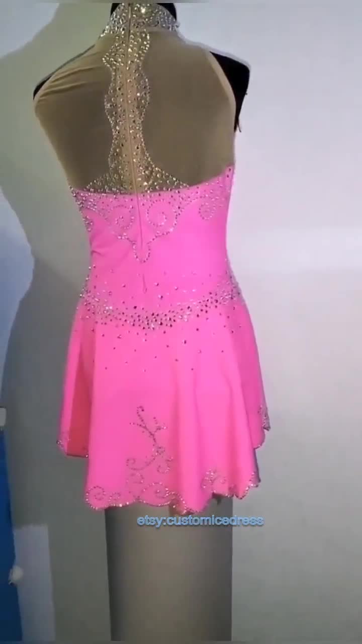 Niñas Vestido de Patinaje Artístico para Niñas - Patinaje sobre Hielo  Victorian Pink Mock Neck Glitter 2768