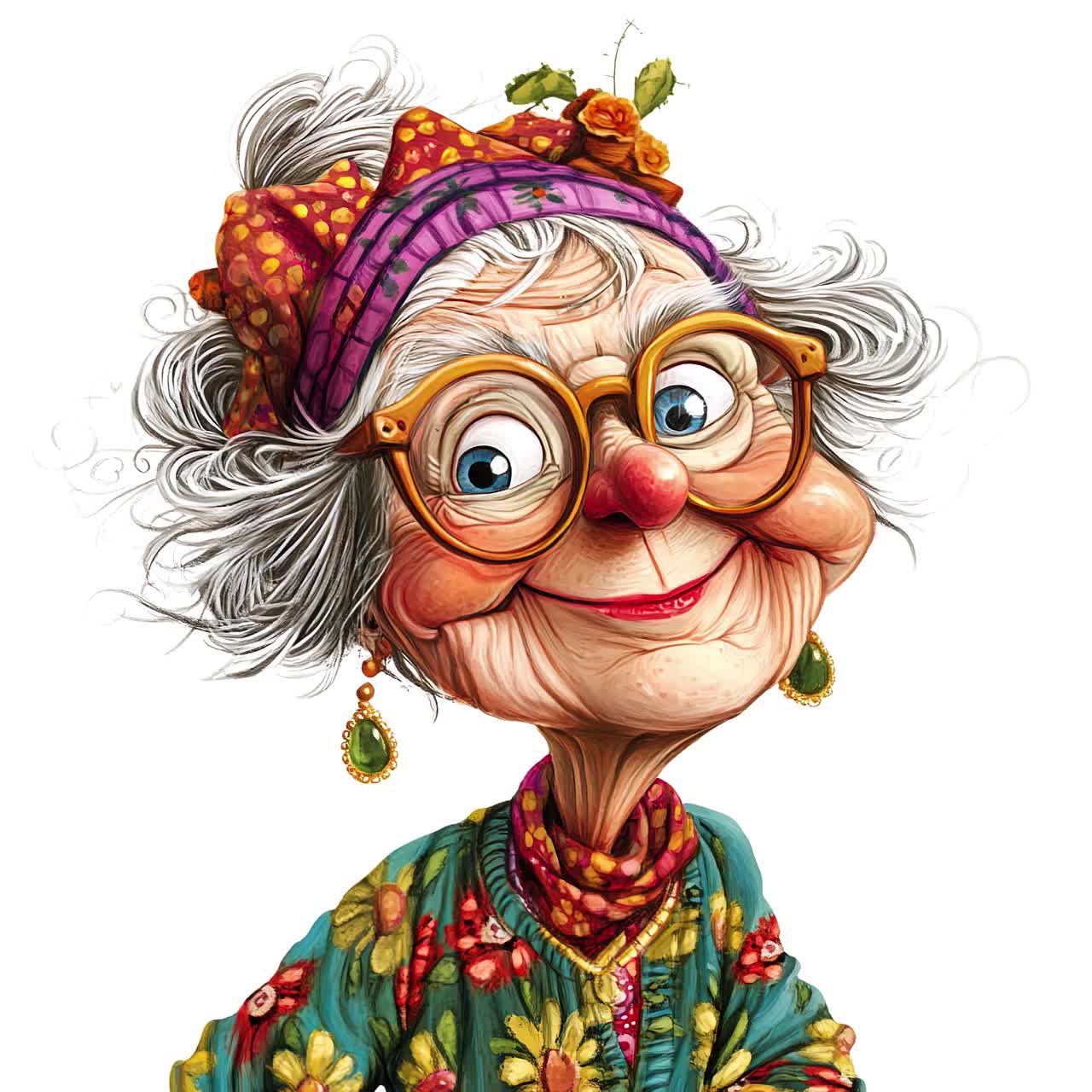 Watercolor Grandma Clipart: Whimsical Golden Oldies PNG (Digital Download), image size:1280x1280
