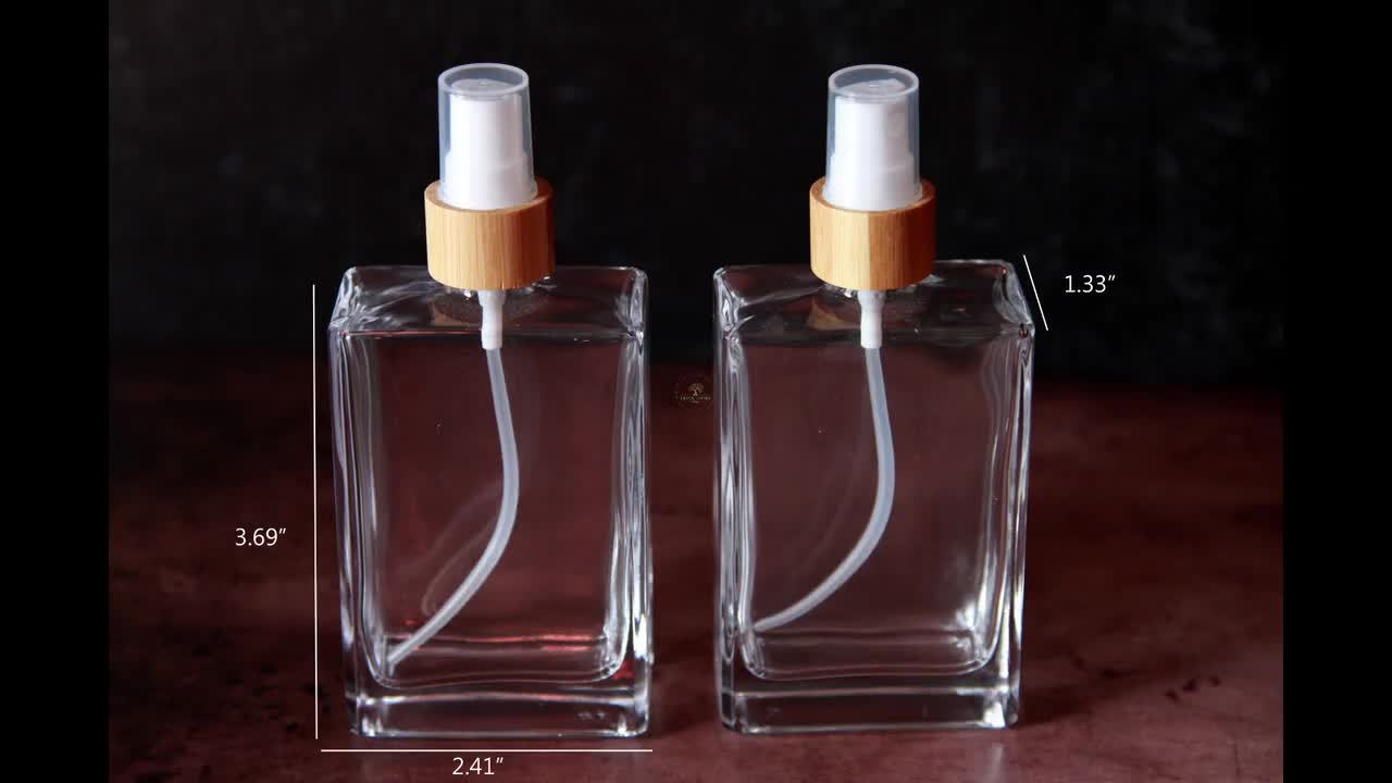Flacone spray nebulizzato rettangolare in vetro da 100 ml / Tappo