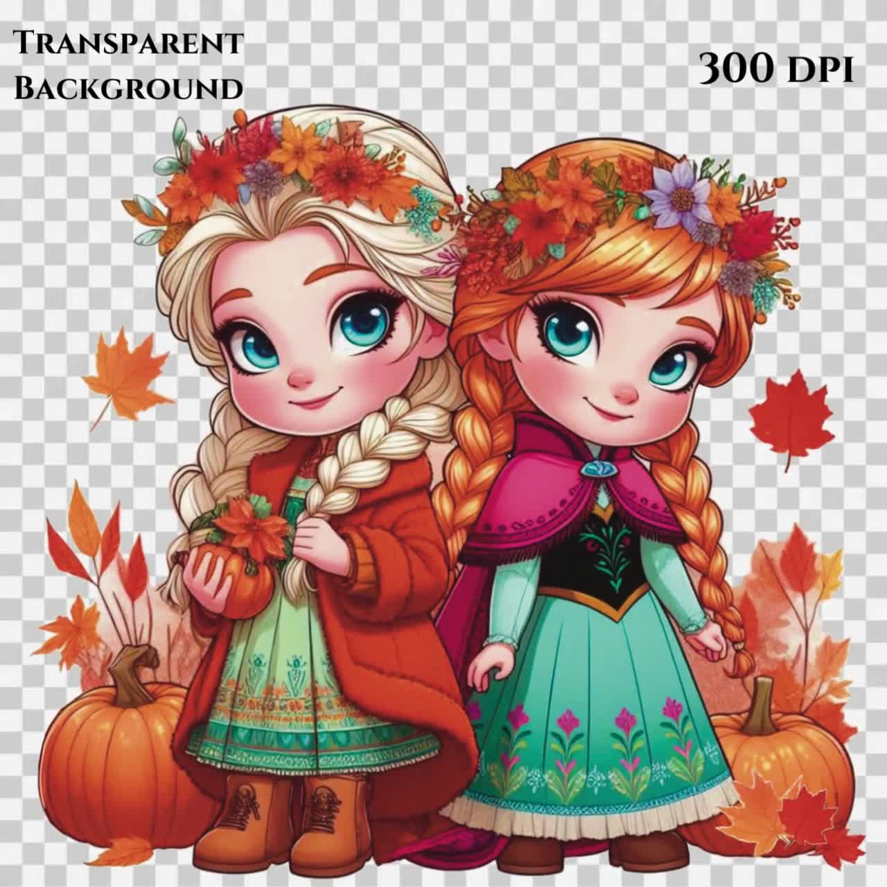 Autumn Princess Elsa and Anna PNG | Pumpkin Spice| Fall | Autumn