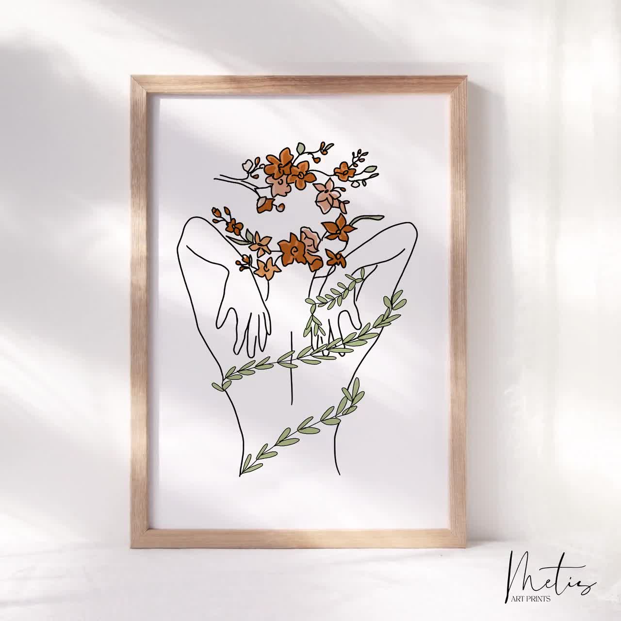 Mujer desnuda de espalda con hojas Line Art, cartel minimalista de arte de  línea de espalda femenina, impresión de arte de pared de boceto de cuerpo  desnudo, arte de pared de línea