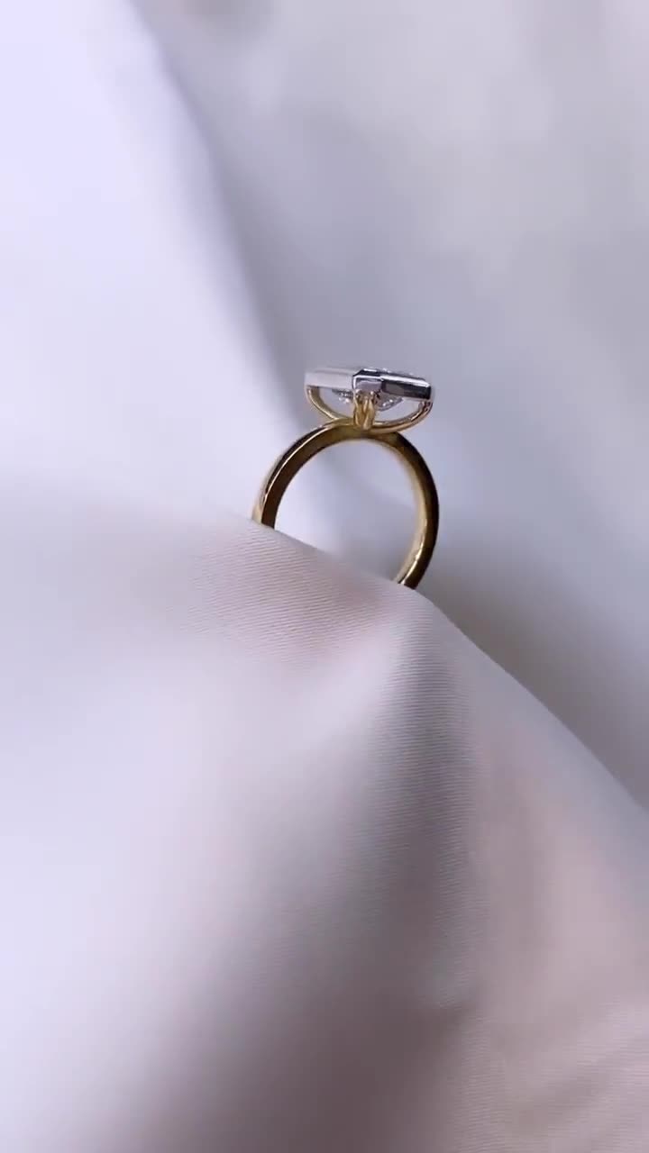 Large Emerald Cut Engagement Ring, Bezel Set Engagement Ring in 14k Two  Tone Solid Gold, Emerald Cut Moissanite Ring, Solitaire Diamond Ring