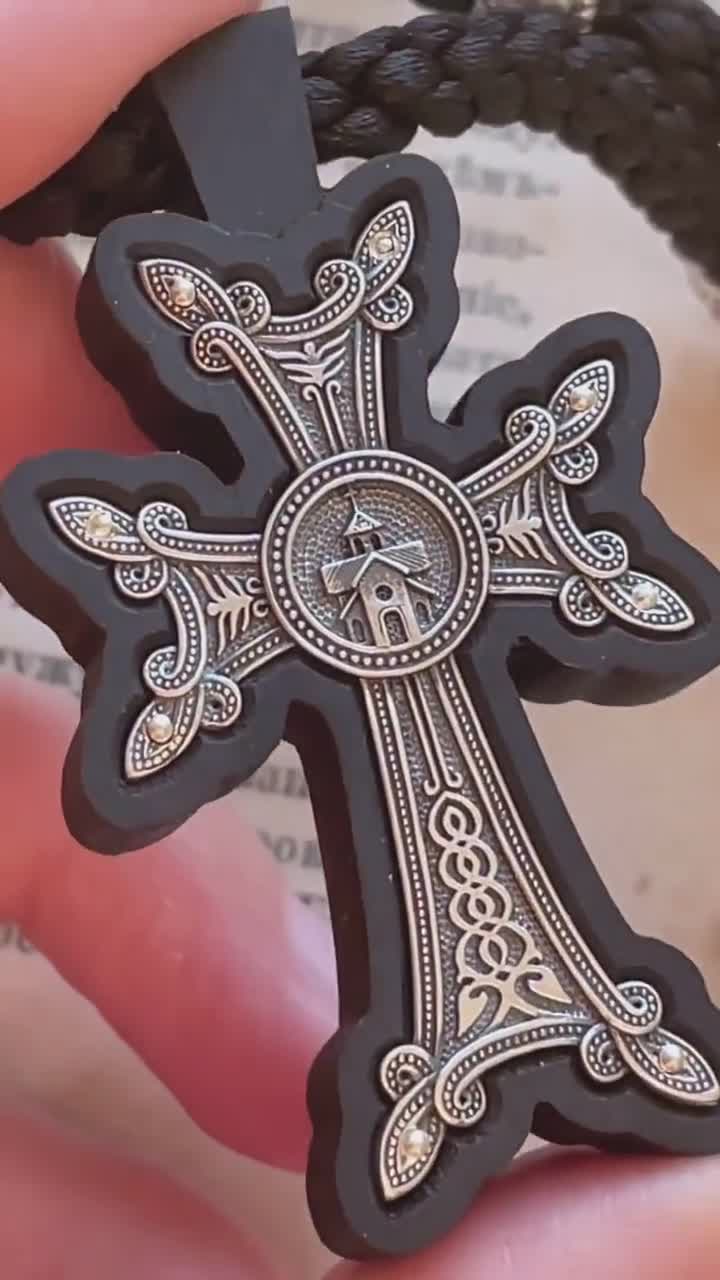 Handcrafted Traditional Armenian Cross Khachkar Ebony Wooden