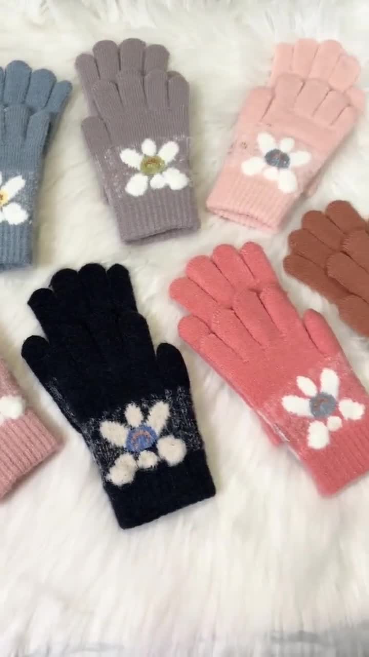 Ski Handknit Warm Fleece 4 and for Mitten, Etsy 8 Flower Lined - Winter Gloves, Kids Gloves Years Mittens Boys/girls/ to Soft Kids Old, Design,