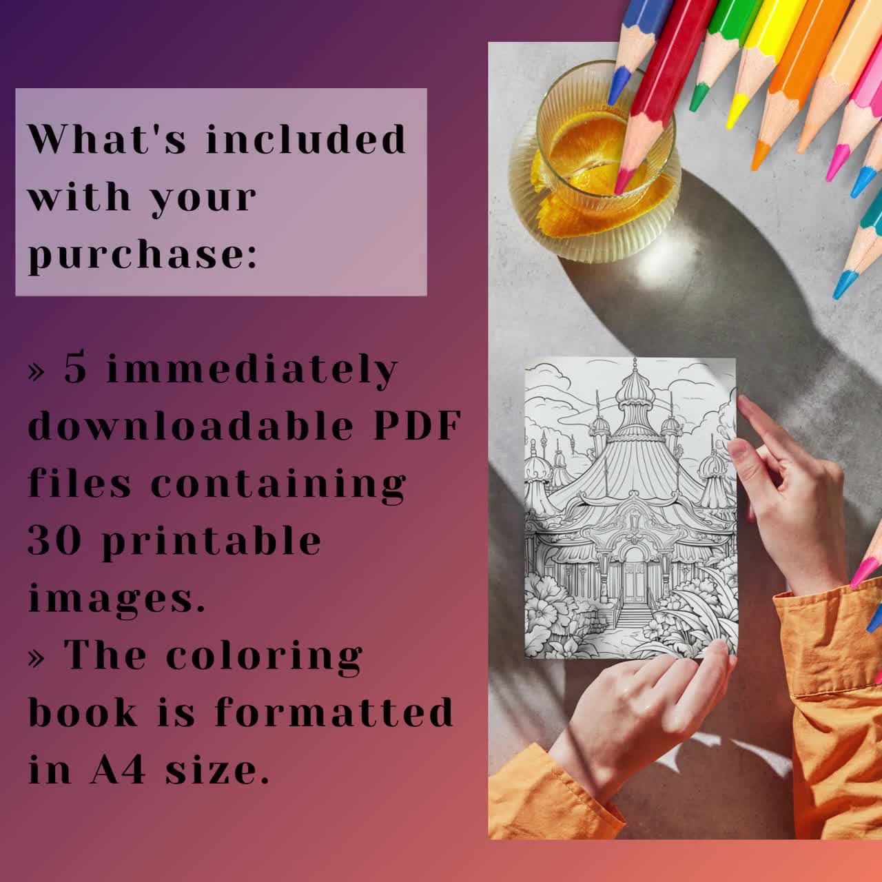 Kolorowanka „Życie w cyrku”, 30 stron dla dorosłych (do druku w formacie PDF) video poster