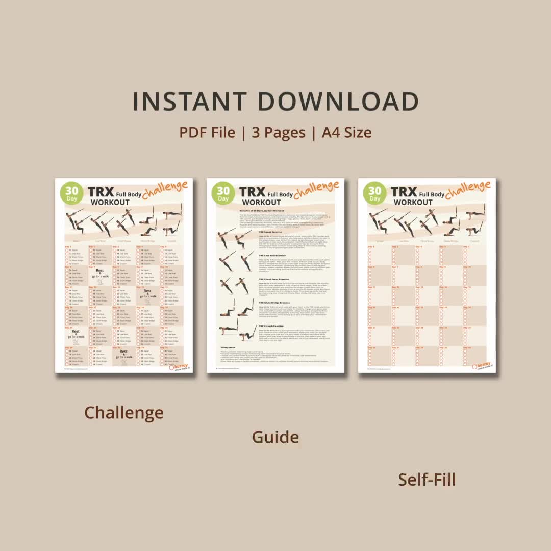 30 Day TRX Full Body Workout Challenge | Suspension Workout Plan |  Strengthen Legs, Arms & Core | Home Fitness Planner | Instant Download