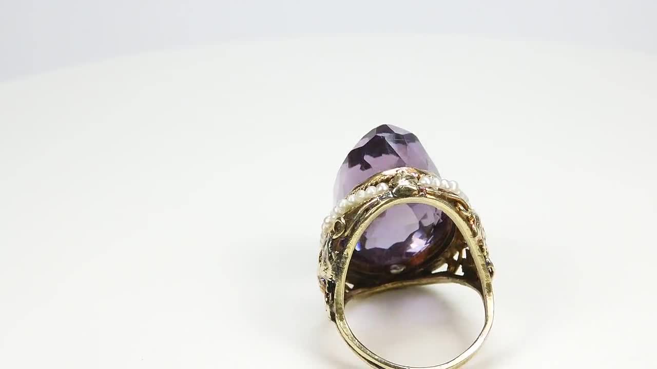 アンティーク 1920 年代 アメジスト 14K イエロー ゴールド リング