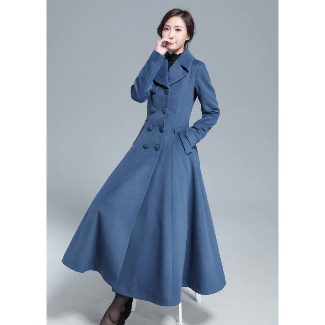 Vintage Inspired Long Wool Princess Coat Women, Fit and Flare Coat